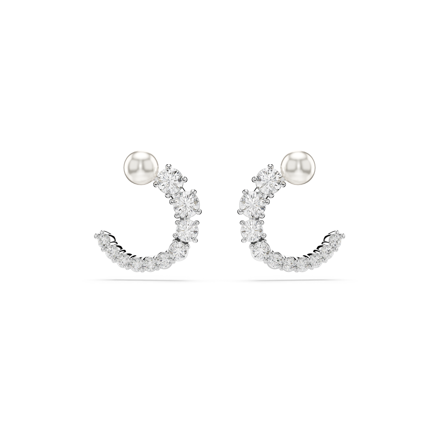 Swarovski Matrix hoop earrings, Crystal pearl, Round cut, White, Rhodium plated