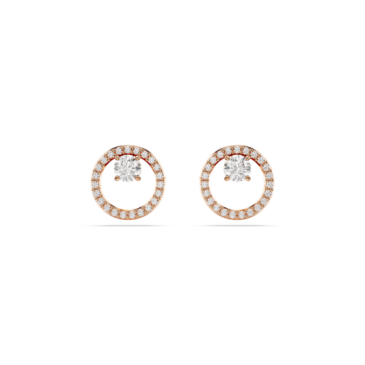 Swarovski Constella stud earrings, Round cut, White, Rose gold-tone plated