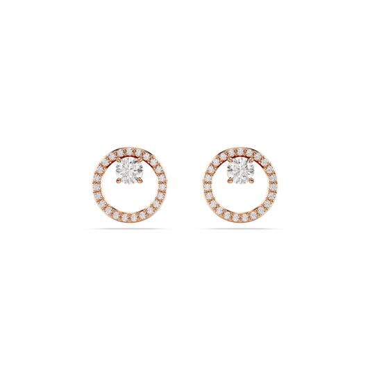 Constella stud earrings, Round cut, White, 18K rose gold finish