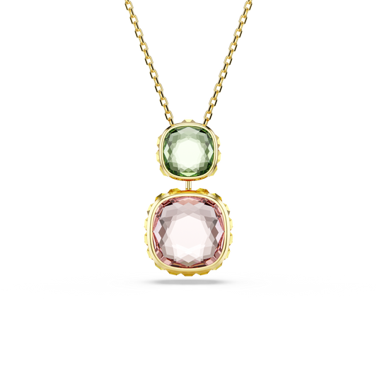Swarovski Chroma pendant, Cushion cut, Multicolored, Gold-tone plated