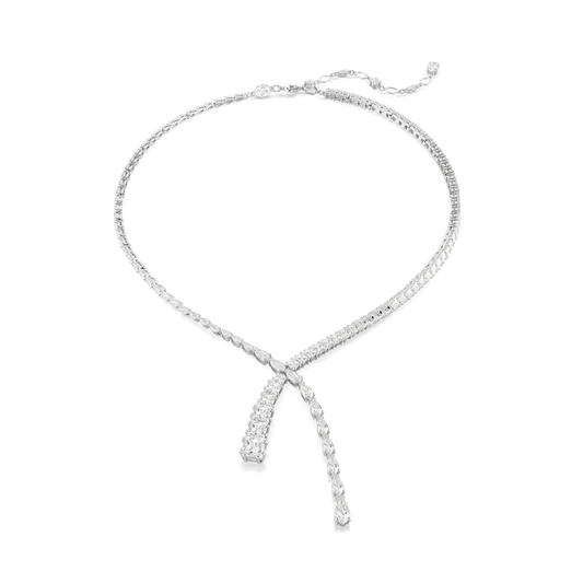Swarovski Matrix Y necklace, Mixed cuts, White, Rhodium plated