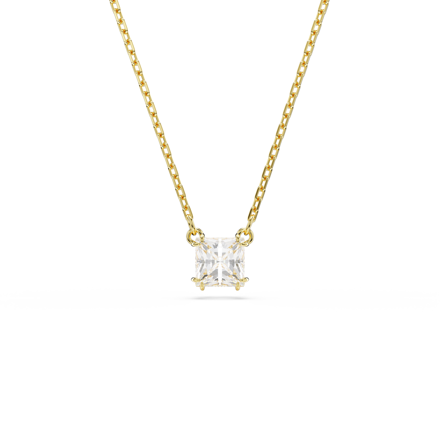 Swarovski Stilla Attract pendant, Square cut, White, Gold-tone plated