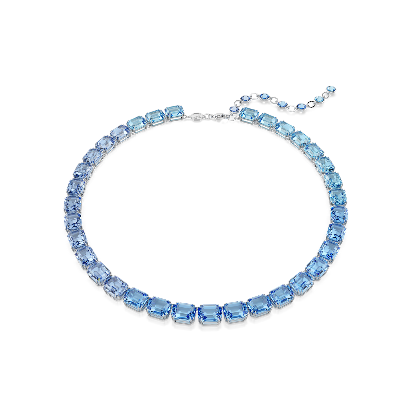 Swarovski Millenia Tennis necklace, Octagon cut, Color gradient, Blue, Rhodium plated