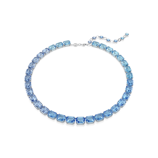 Swarovski Millenia Tennis necklace, Octagon cut, Color gradient, Blue, Rhodium plated