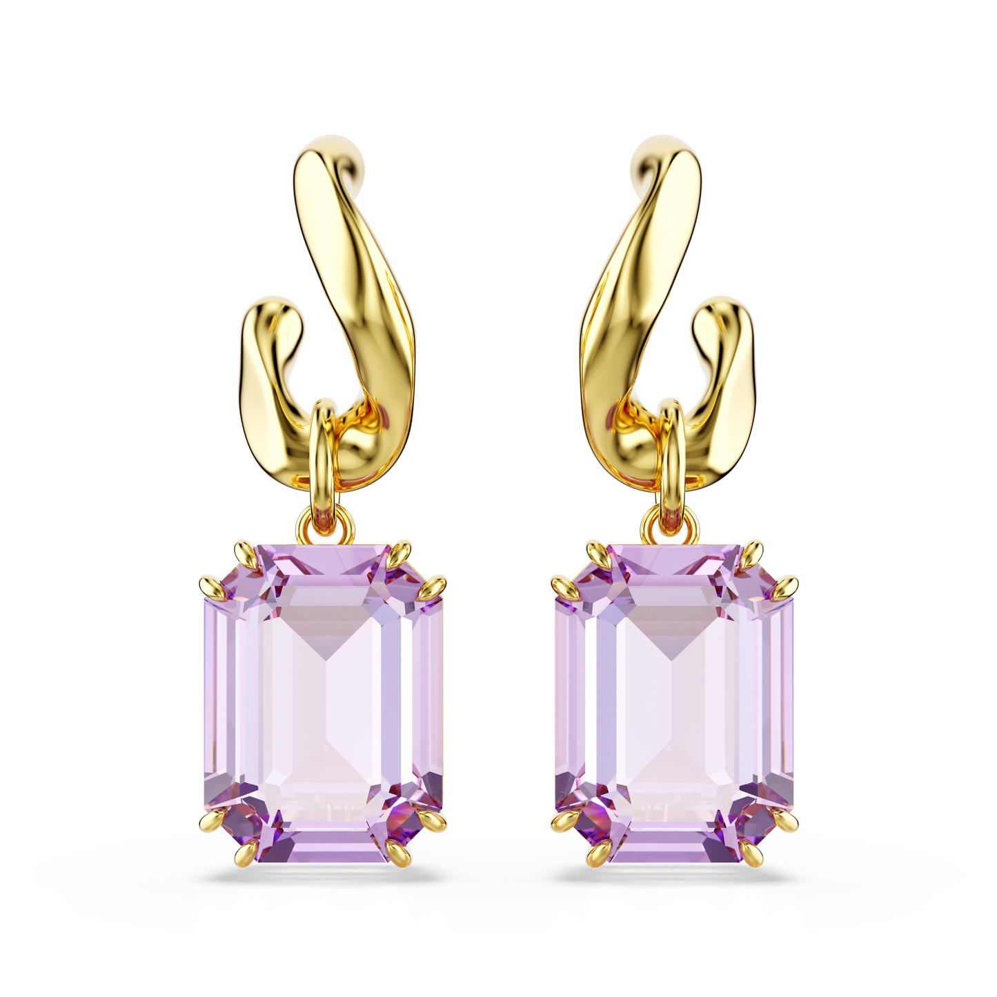 Swarovski Millenia drop earrings, Octagon cut, Purple, Gold-tone plated