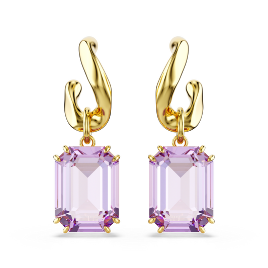 Swarovski Millenia drop earrings, Octagon cut, Purple, Gold-tone plated