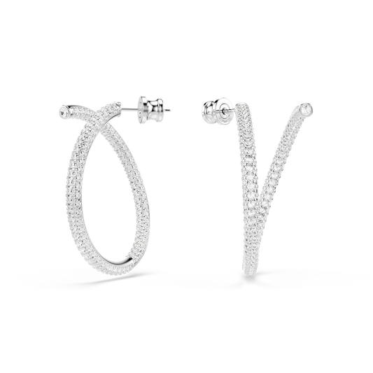 Swarovski Dextera hoop earrings, Round cut, White, Rhodium plated