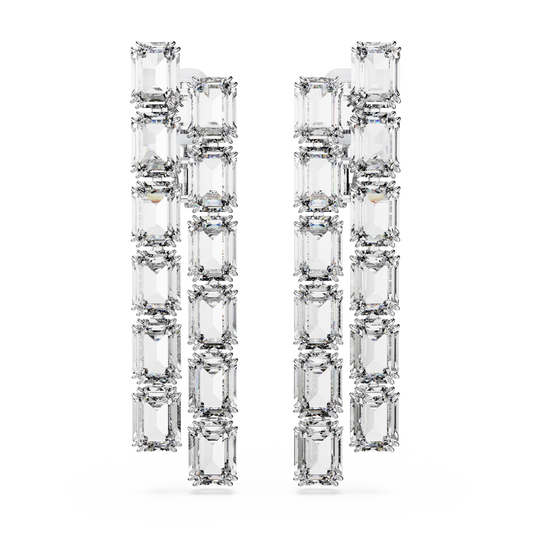 Swarovski Millenia clip earrings, Octagon cut, Long, White, Rhodium plated