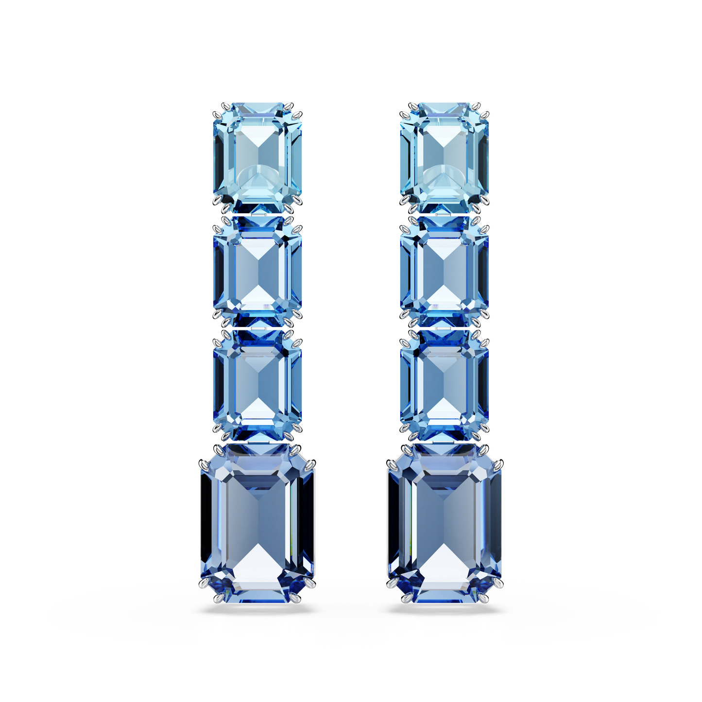 Swarovski Millenia drop earrings, Octagon cut, Color gradient, Blue, Rhodium plated