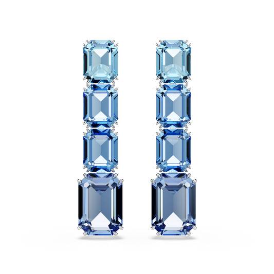 Swarovski Millenia drop earrings, Octagon cut, Color gradient, Blue, Rhodium plated