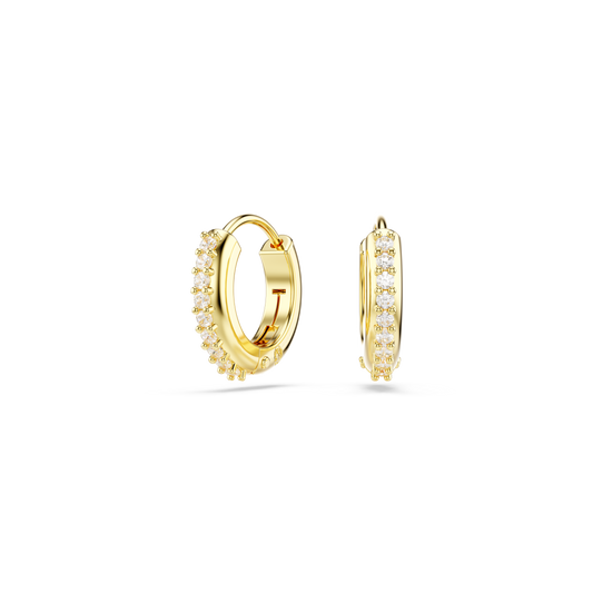 Swarovski Matrix hoop earrings, Round cut, White, Gold-tone plated