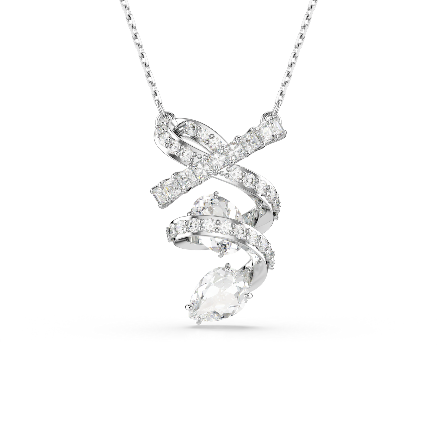 Swarovski Hyperbola pendant, Mixed cuts, White, Rhodium plated