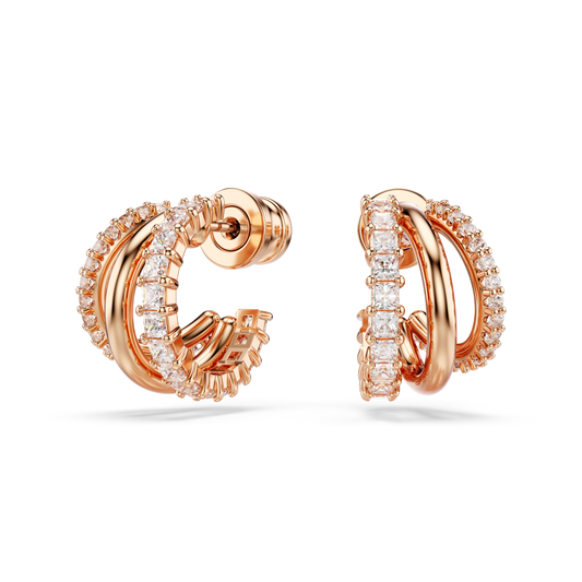 Swarovski Hyperbola hoop earrings, Mixed cuts, Mini, White, Rose gold-tone plated