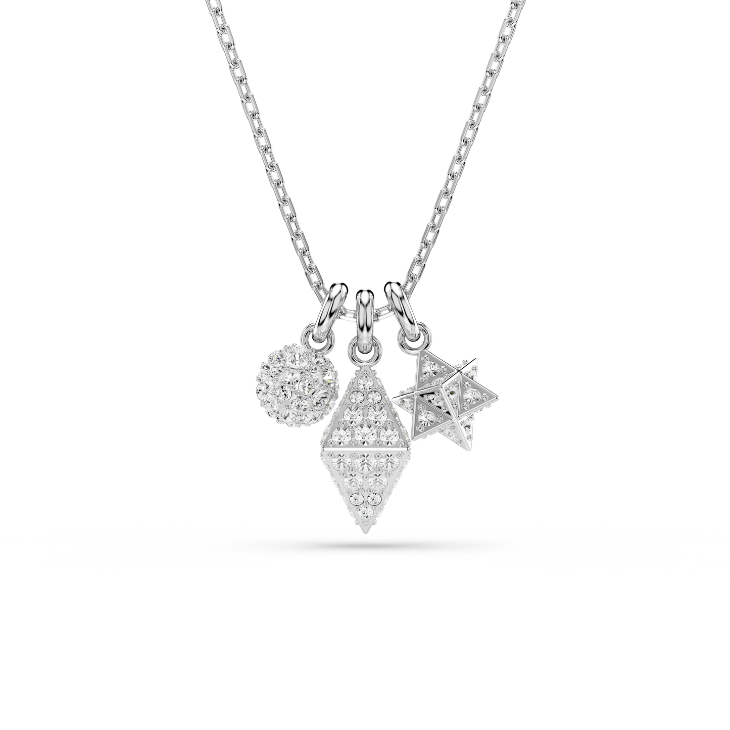 Swarovski Dextera pendant, Round cut, Sphere and cube, White, Rhodium plated