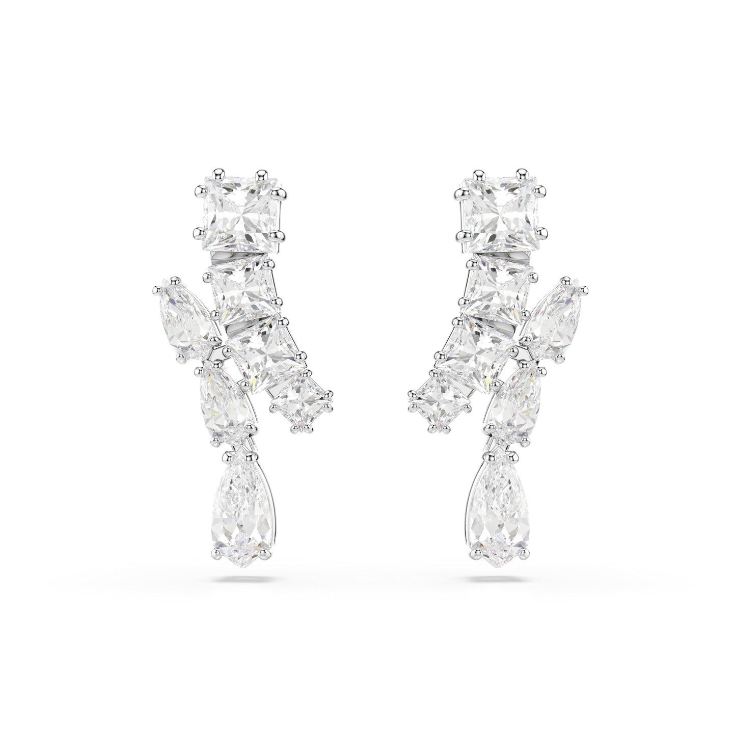 Swarovski Matrix drop earrings, Mixed cuts, White, Rhodium plated