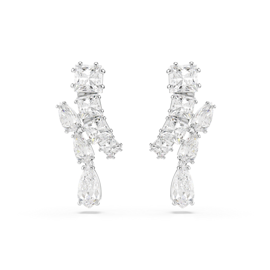 Swarovski Matrix drop earrings, Mixed cuts, White, Rhodium plated