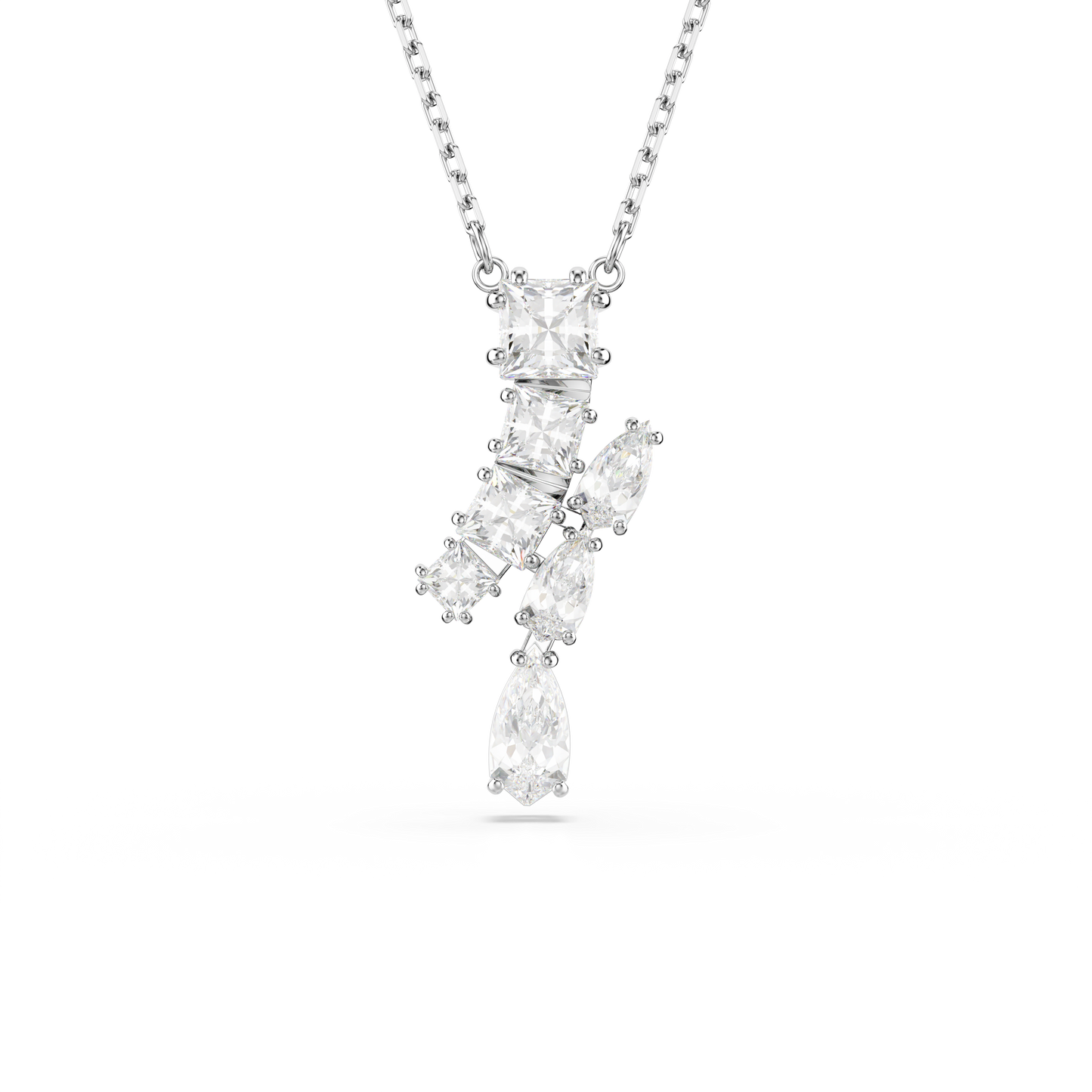 Swarovski Matrix pendant, Mixed cuts, White, Rhodium plated