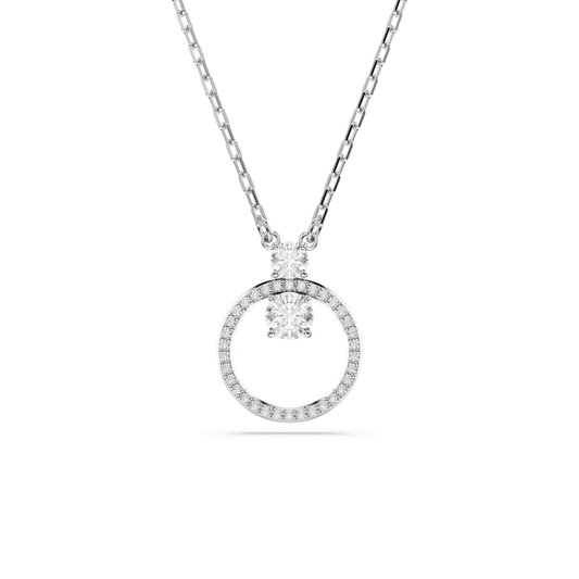 Constella pendant, Pavé, Round cut, White, Rhodium plated