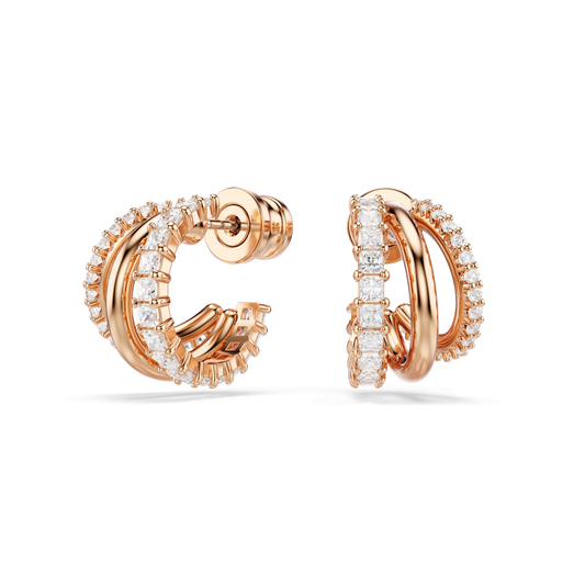 Hyperbola hoop earrings, Mixed cuts, Mini, White, 18K rose gold finish