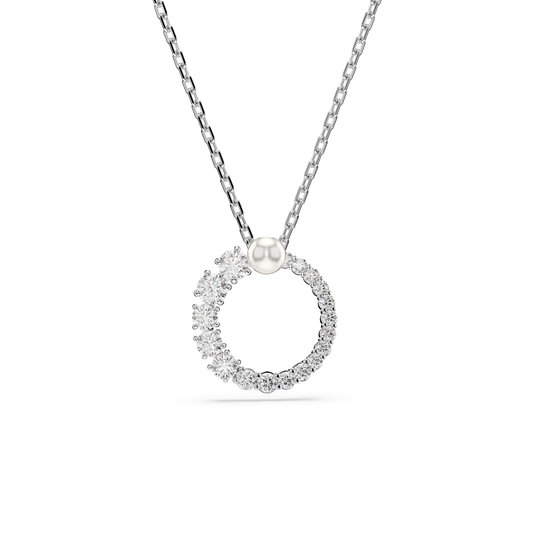 Matrix pendant, Crystal pearl, Round cut, White, Rhodium plated