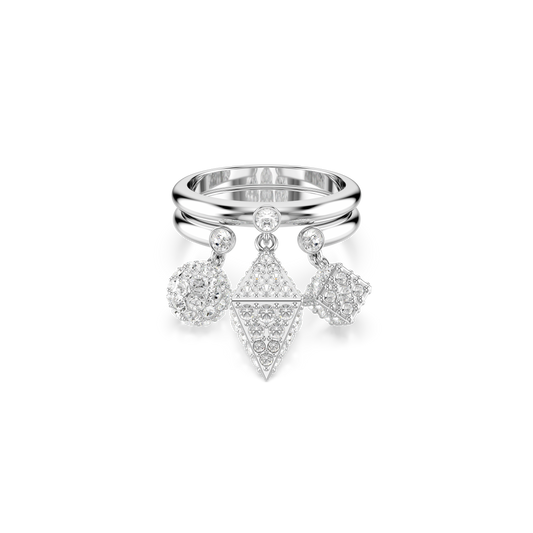 Swarovski Dextera ring, Set (2), Sphere and cube, White, Rhodium plated