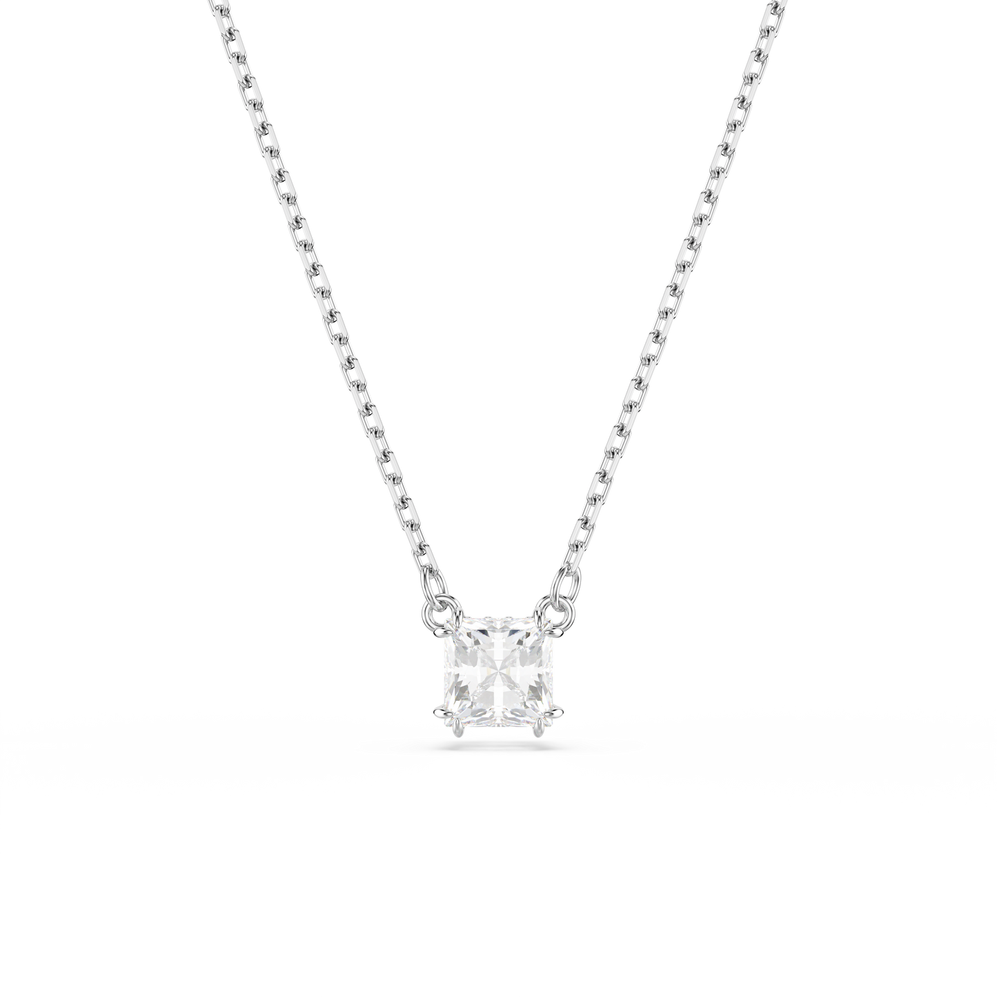 Swarovski Stilla Attract pendant, Square cut, White, Rhodium plated