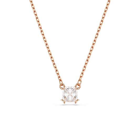 Swarovski Stilla Attract pendant, Square cut, White, Rose gold-tone plated