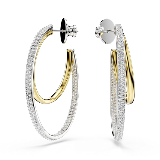 Swarovski Hyperbola hoop earrings, Round cut, Medium, White, Mixed metal finish