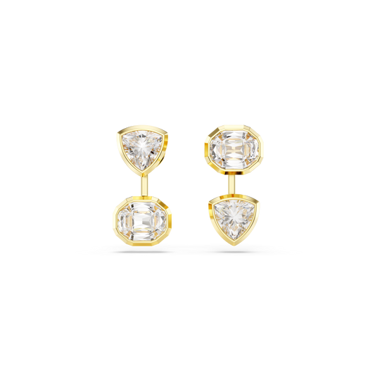 Swarovski Imber earring jackets, Asymmetrical design, Mixed cuts, White, Gold-tone plated