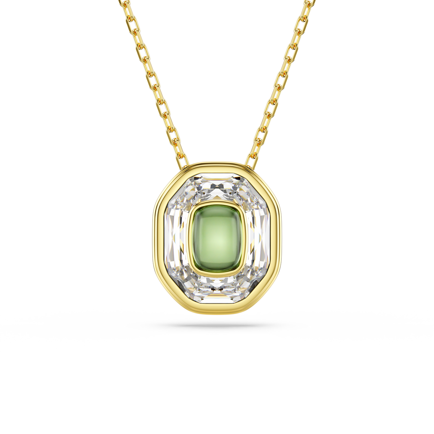Swarovski Chroma pendant, Octagon cut, Green, Gold-tone plated