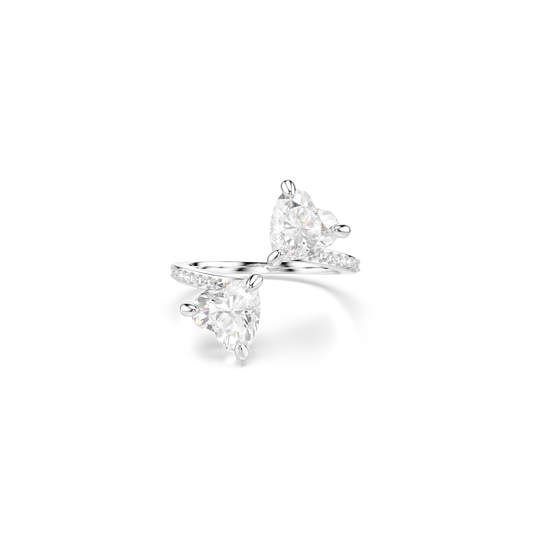 Swarovski Mesmera Attract open ring, Heart cut, Pavé, Heart, White, Silver-tone finish