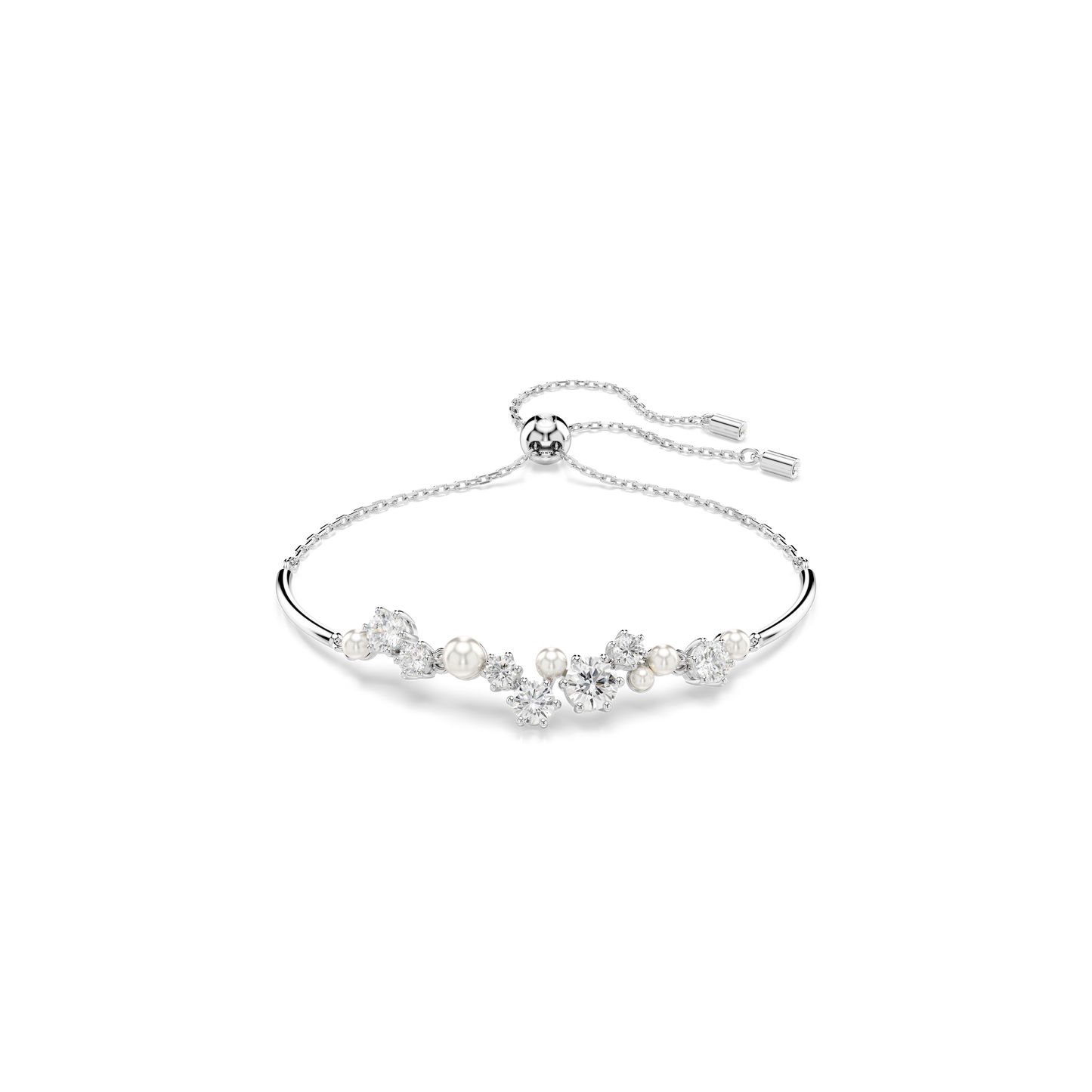 Swarovski Constella bangle, Crystal pearl, Round cuts, White, Rhodium plated