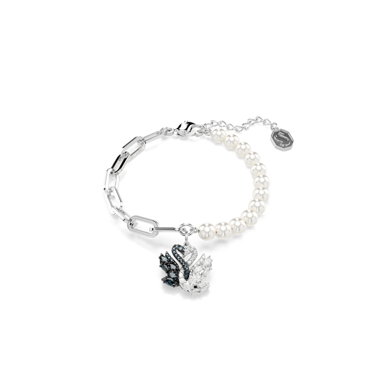 Swarovski Swan bracelet, Crystal pearl, Swan, Black, Mixed metal finish