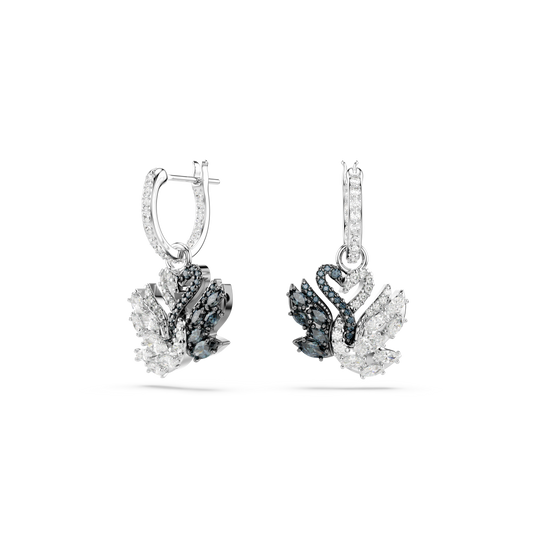 Swarovski Swan drop earrings, Swan, Black, Mixed metal finish