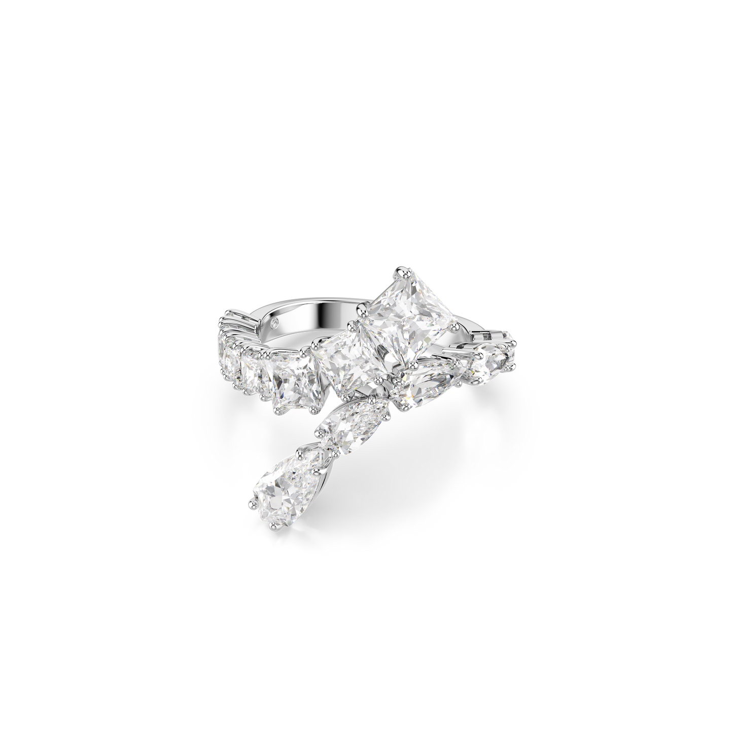 Swarovski Matrix ring, Mixed cuts, White, Rhodium plated