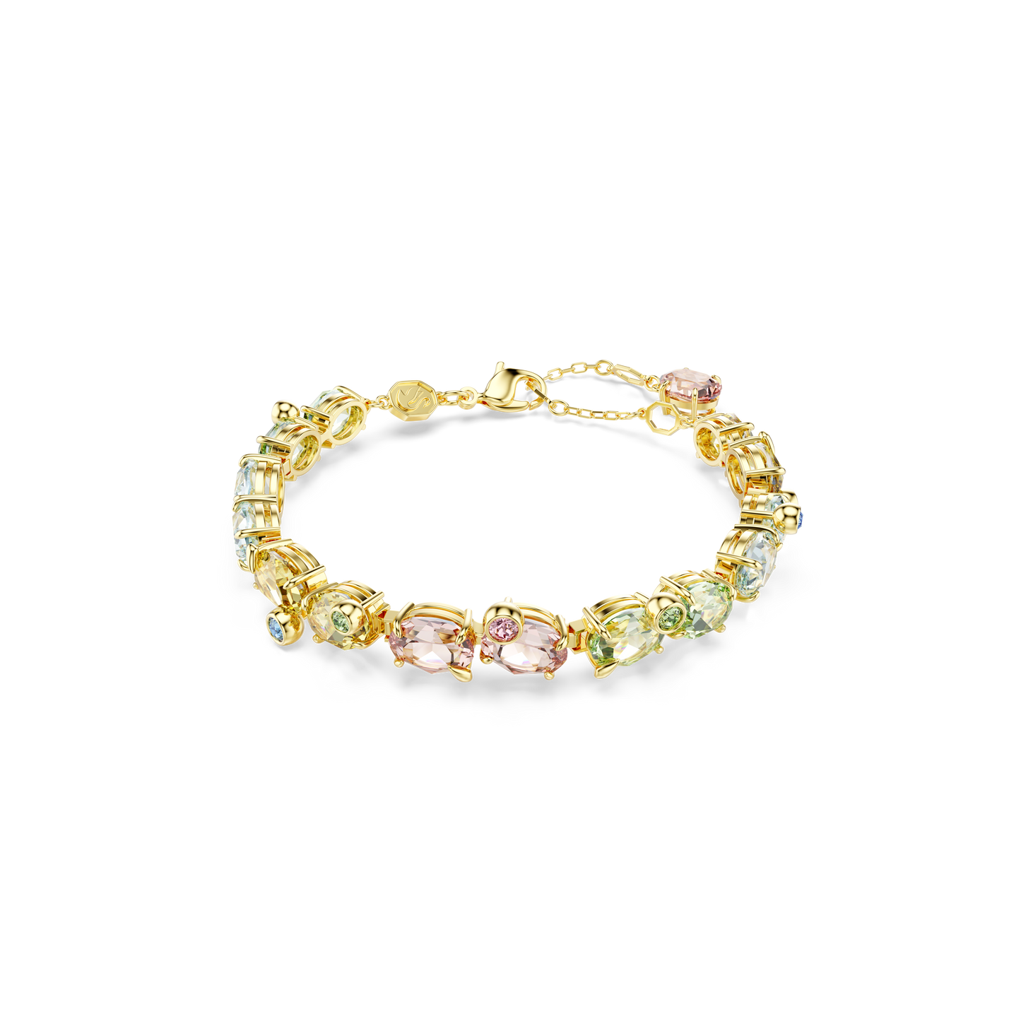 Swarovski Gema Tennis bracelet, Mixed cuts, Multicolored, Gold-tone plated