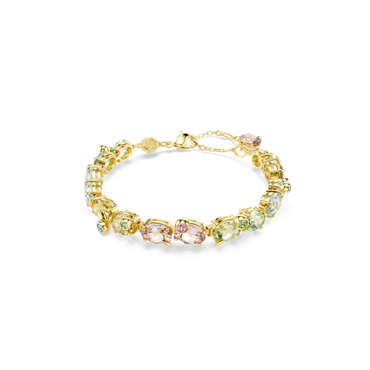 Swarovski Gema Tennis bracelet, Mixed cuts, Multicolored, Gold-tone plated
