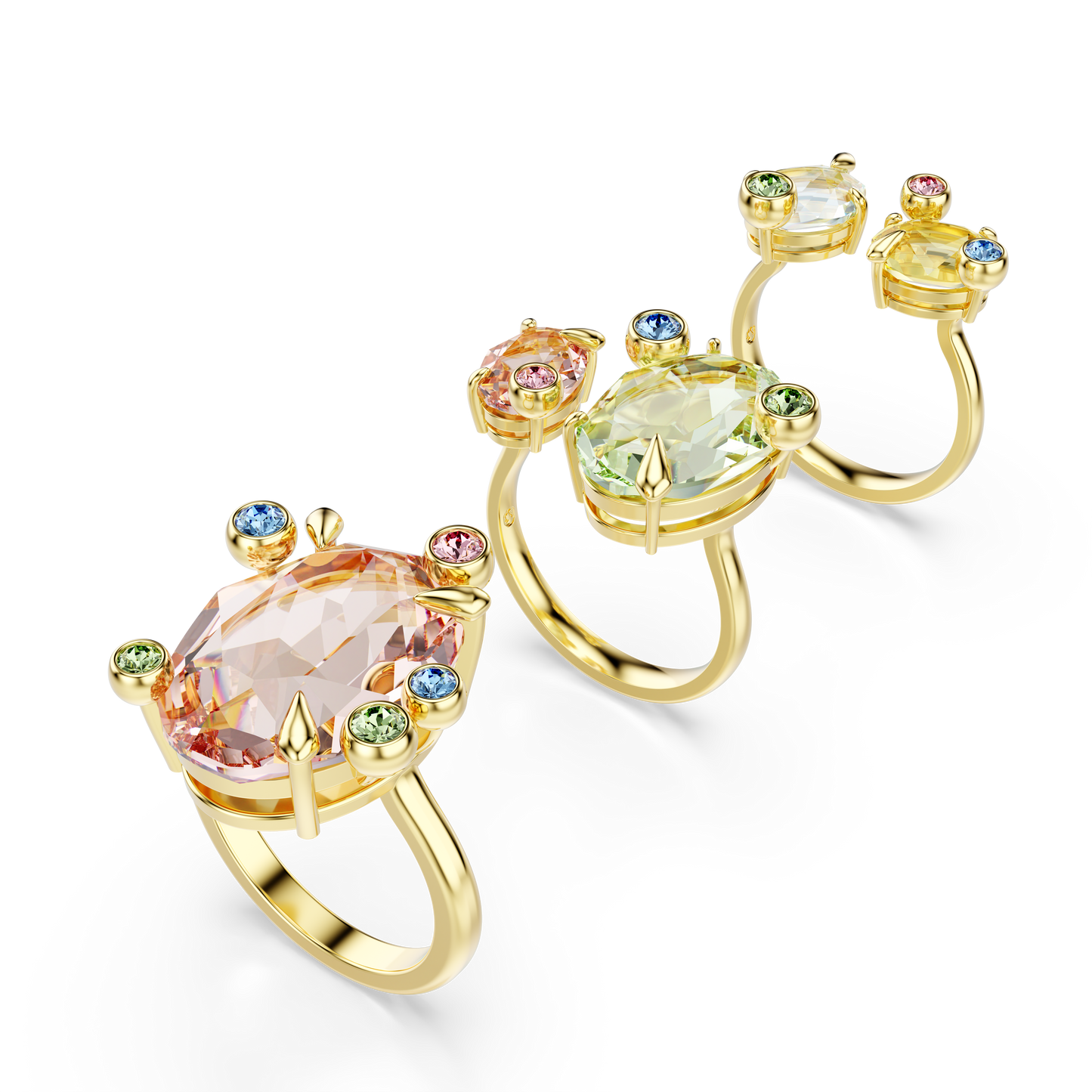Swarovski Gema ring, Set (3), Mixed cuts, Multicolored, Gold-tone plated