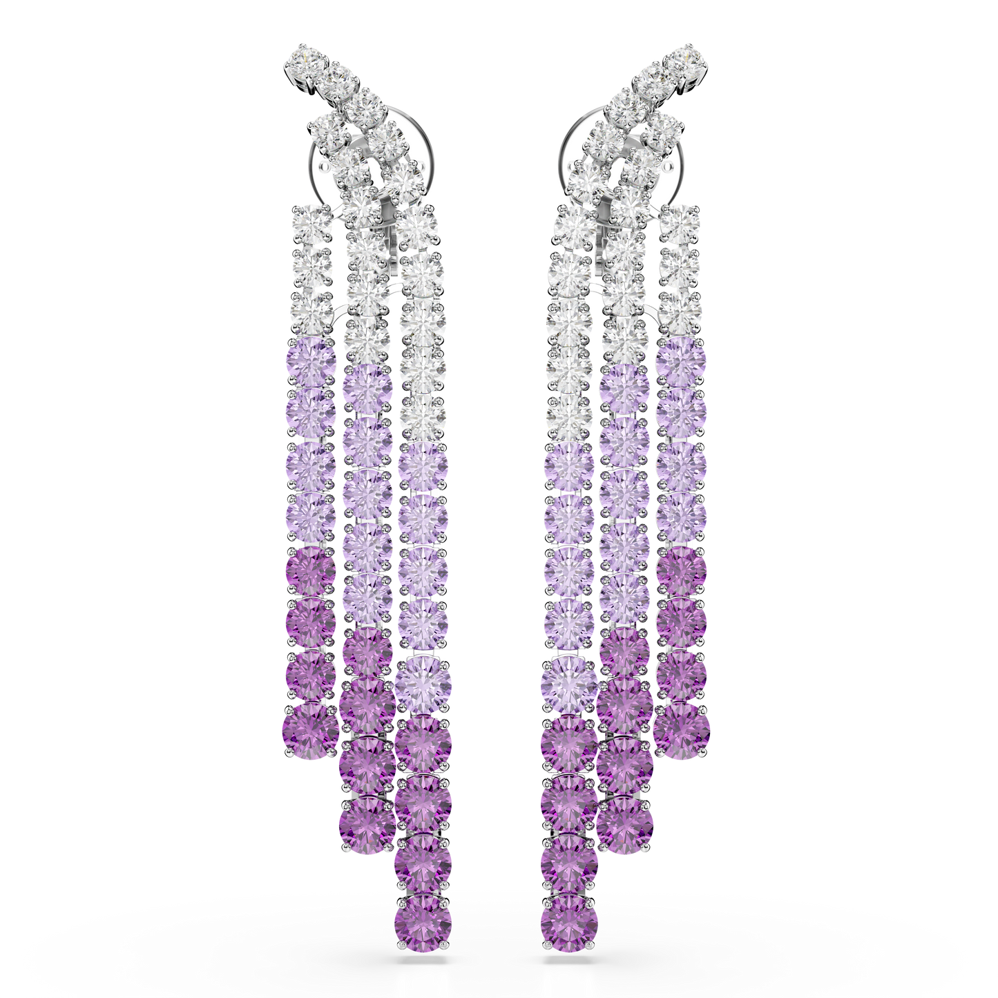 Swarovski Matrix clip earrings, Color gradient, Round cuts, Purple, Rhodium plated