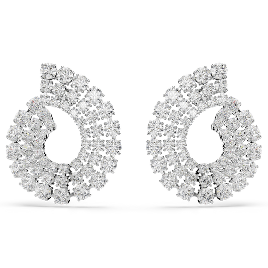 Swarovski Matrix hoop earrings, Mixed round cuts, White, Rhodium plated