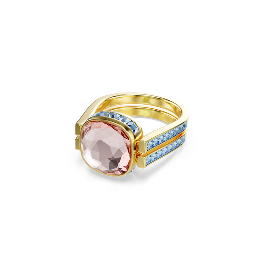 Swarovski Chroma ring, Cushion cut, Multicolored, Gold-tone plated