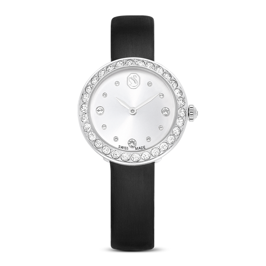 Swarovski Matrix Tennis watch, Swiss Made, Leather strap, Black, Stainless Steel