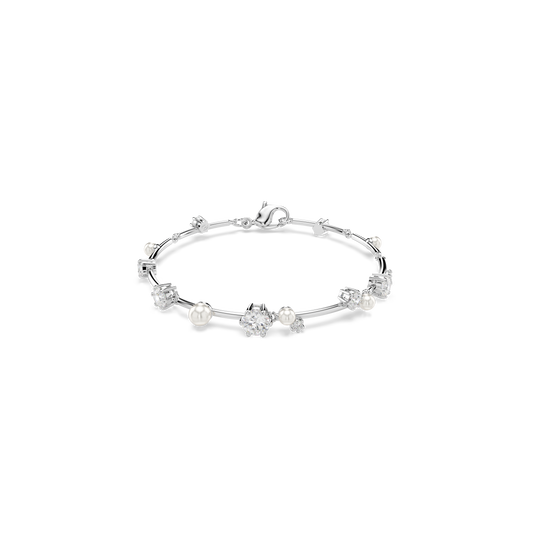 Swarovski Constella Tennis bracelet, Crystal pearl, Round cuts, White, Rhodium plated