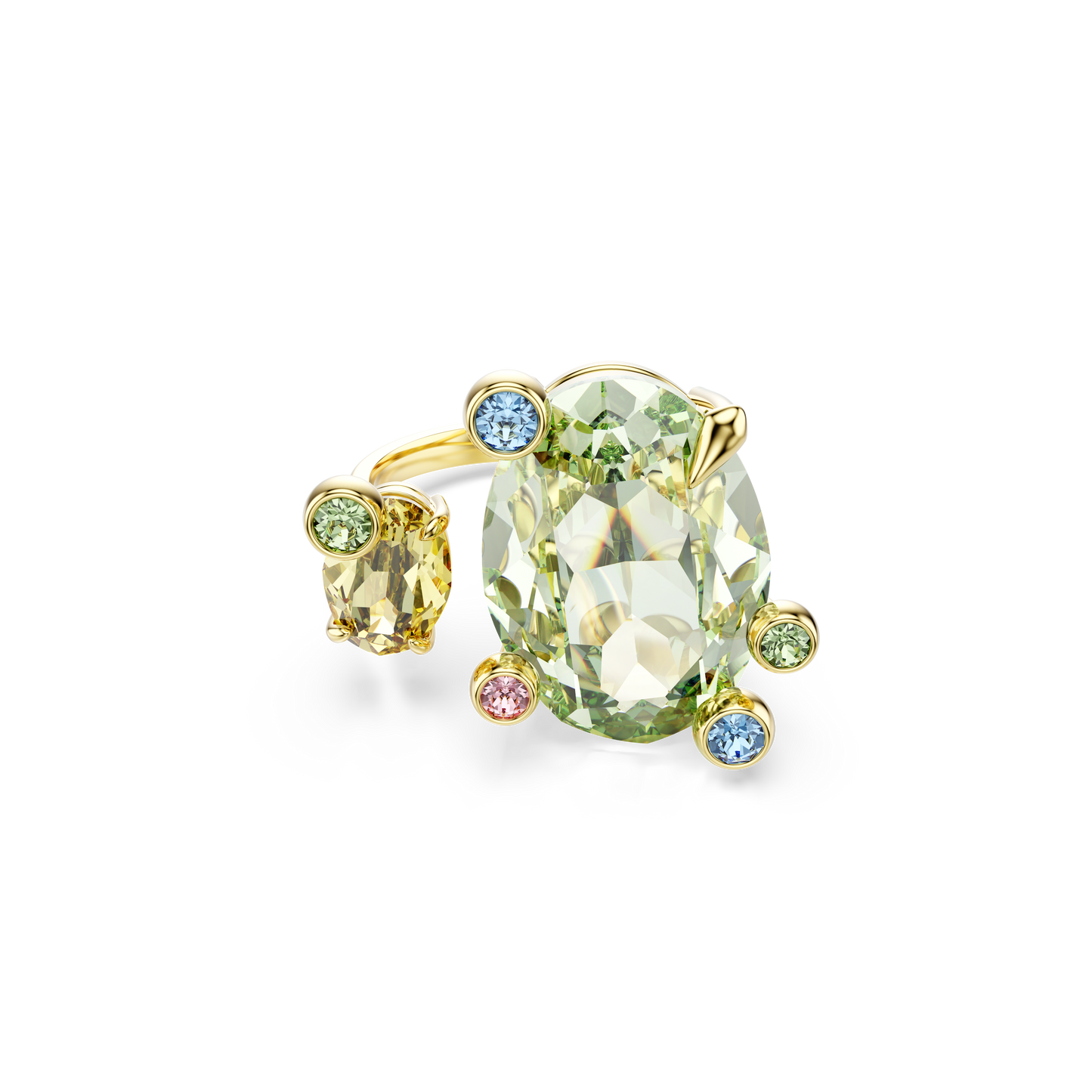 Swarovski Gema open ring, Mixed cuts, Multicolored, Gold-tone plated