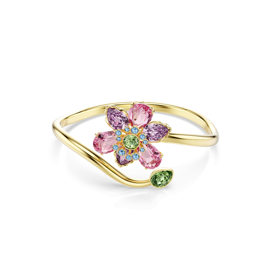 Idyllia bangle, Mixed cuts, Flower, Multicolored, 18K gold finish