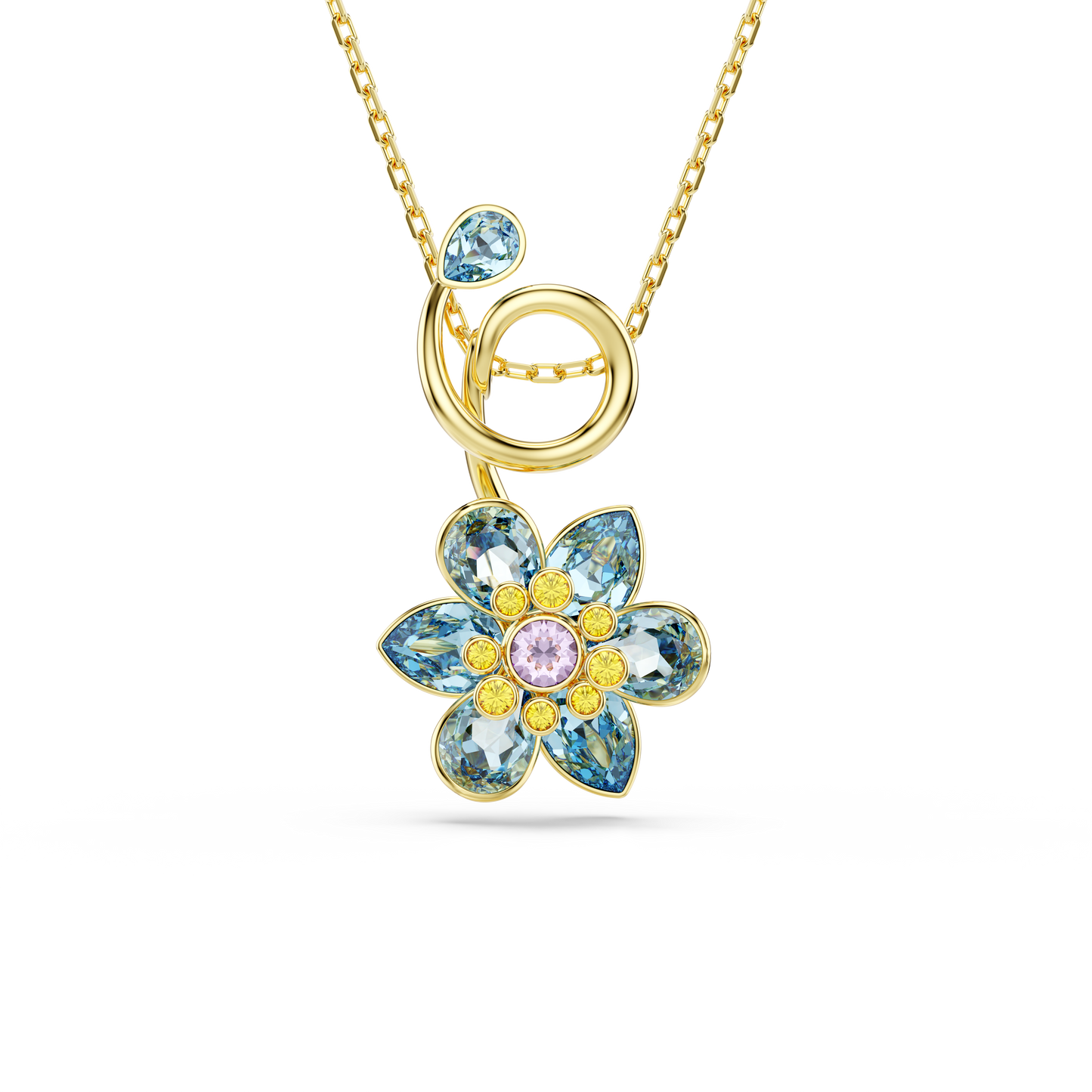 Swarovski Idyllia pendant, Mixed cuts, Flower, Blue, Gold-tone plated