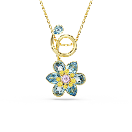 Swarovski Idyllia pendant, Mixed cuts, Flower, Blue, Gold-tone plated
