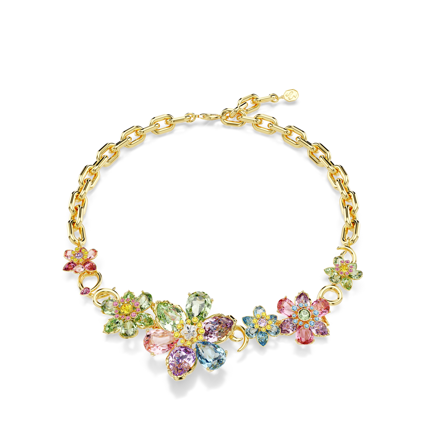 Swarovski Idyllia necklace, Mixed cuts, Flower, Multicolored, Gold-tone plated