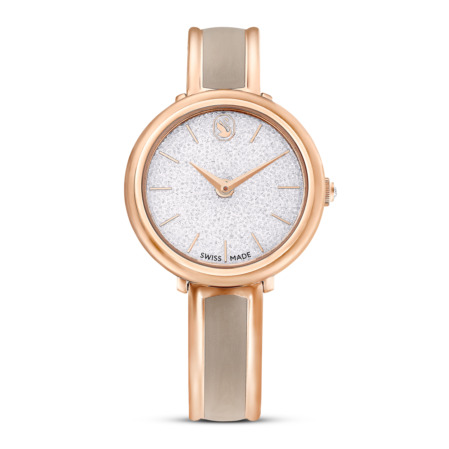 Swarovski Crystalline Bangle watch, Swiss Made, Metal bracelet, Beige, Rose gold-tone finish