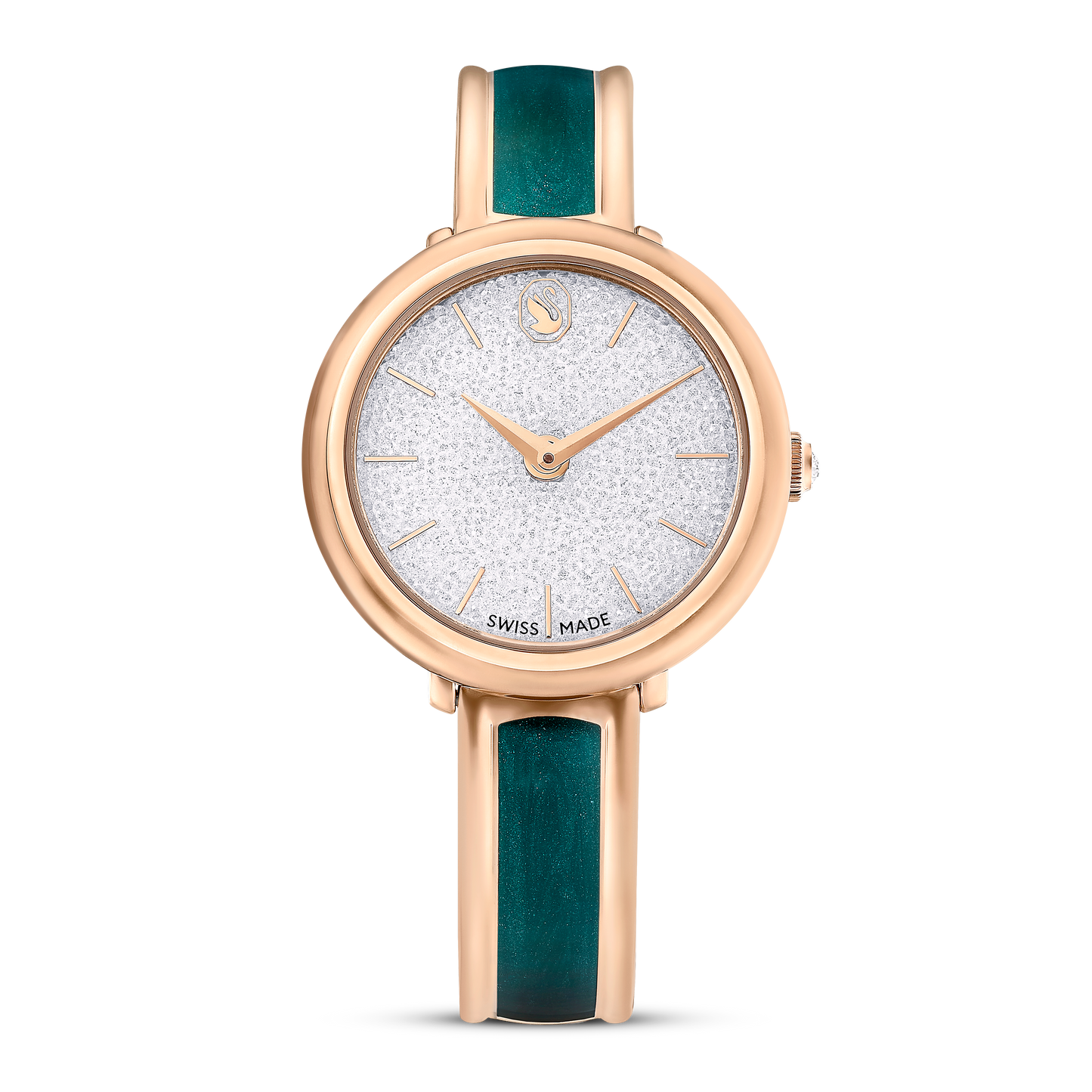 Swarovski Crystalline Bangle watch, Swiss Made, Metal bracelet, Green, Rose gold-tone finish